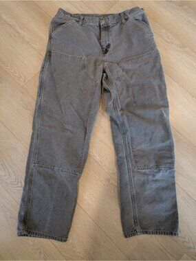 Carhartt WIP Men 36 X 32 Black Double Knee Pants Graphite Stone Canvas Organic